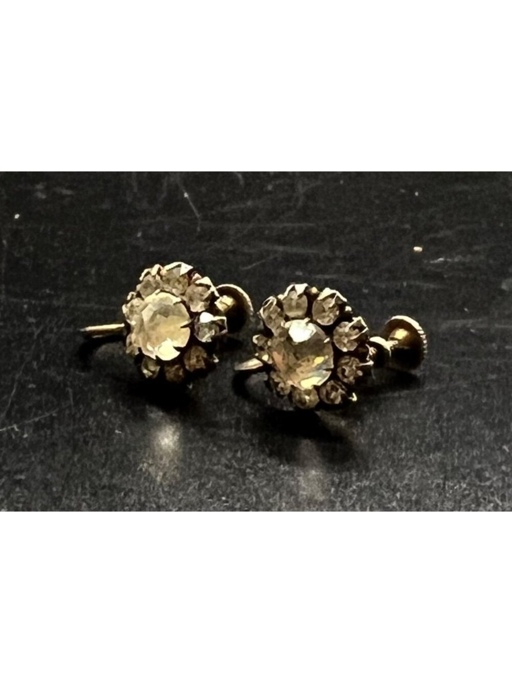 Vintage Sterling Screw Back Crystal Earrings Floral Design  Elegant Marked MCM